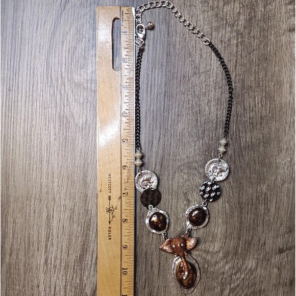 VTG Chico's Elephant Pendant Necklace Boho Safari Silver Tone Beads 32in - Picture 7 of 10